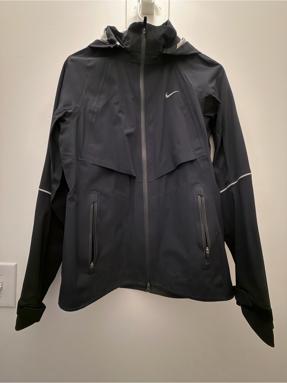 Nike Black Hooded Waterproof Running Jacket with Reflective Trim